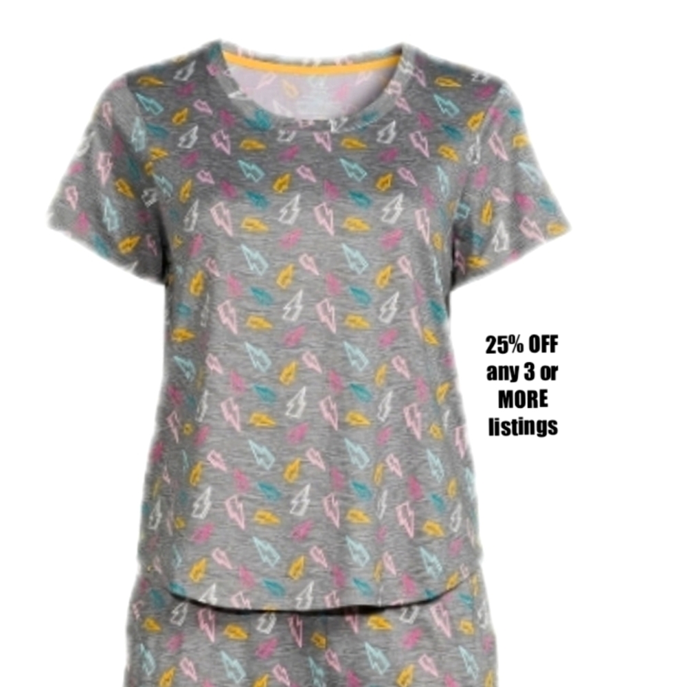 Lightning Bolt Plus Size 2X Jogger Lounge Pajama Sleep Tee Crewneck Graphic Pj